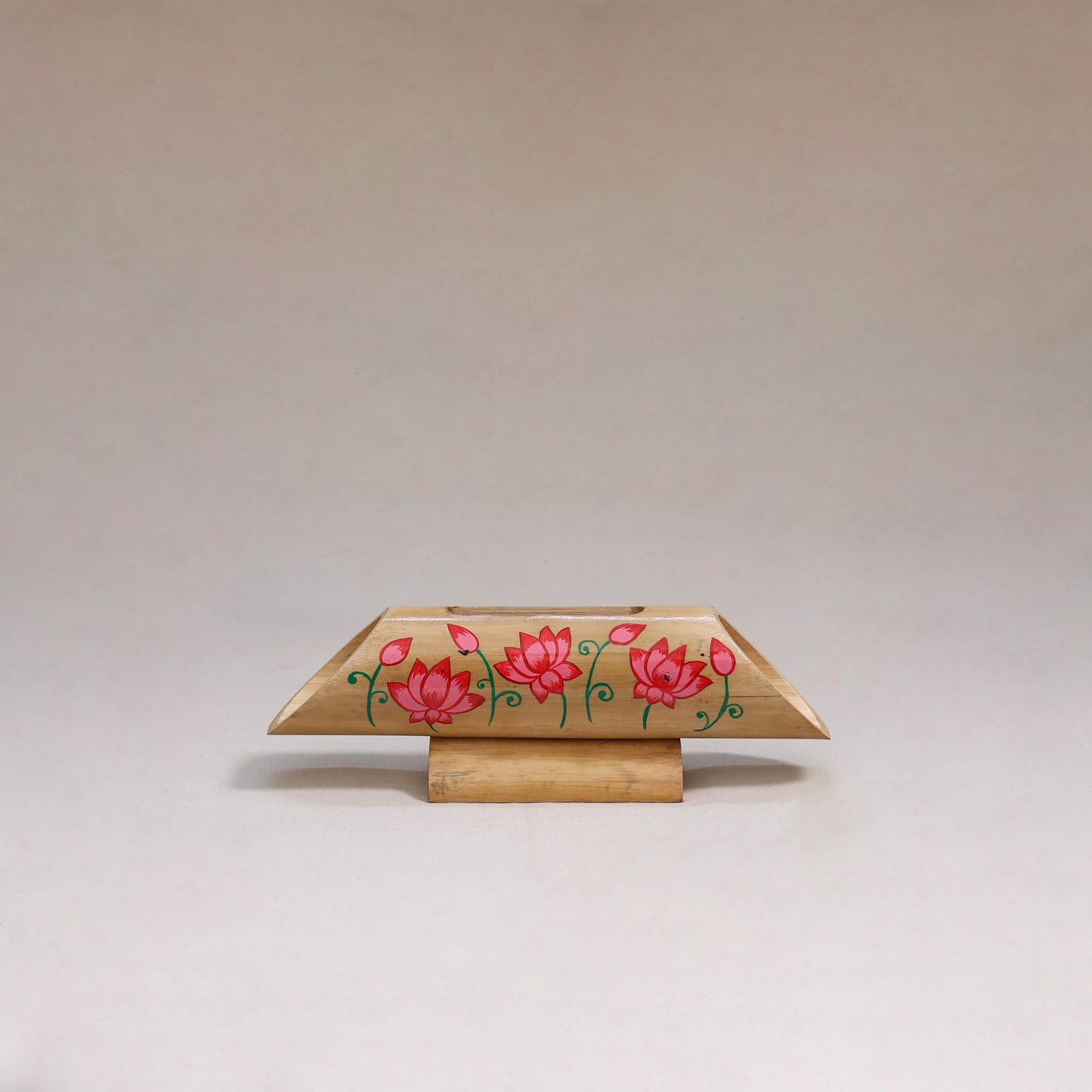 Pichwai handpainted hand carved natural bamboo wood phone