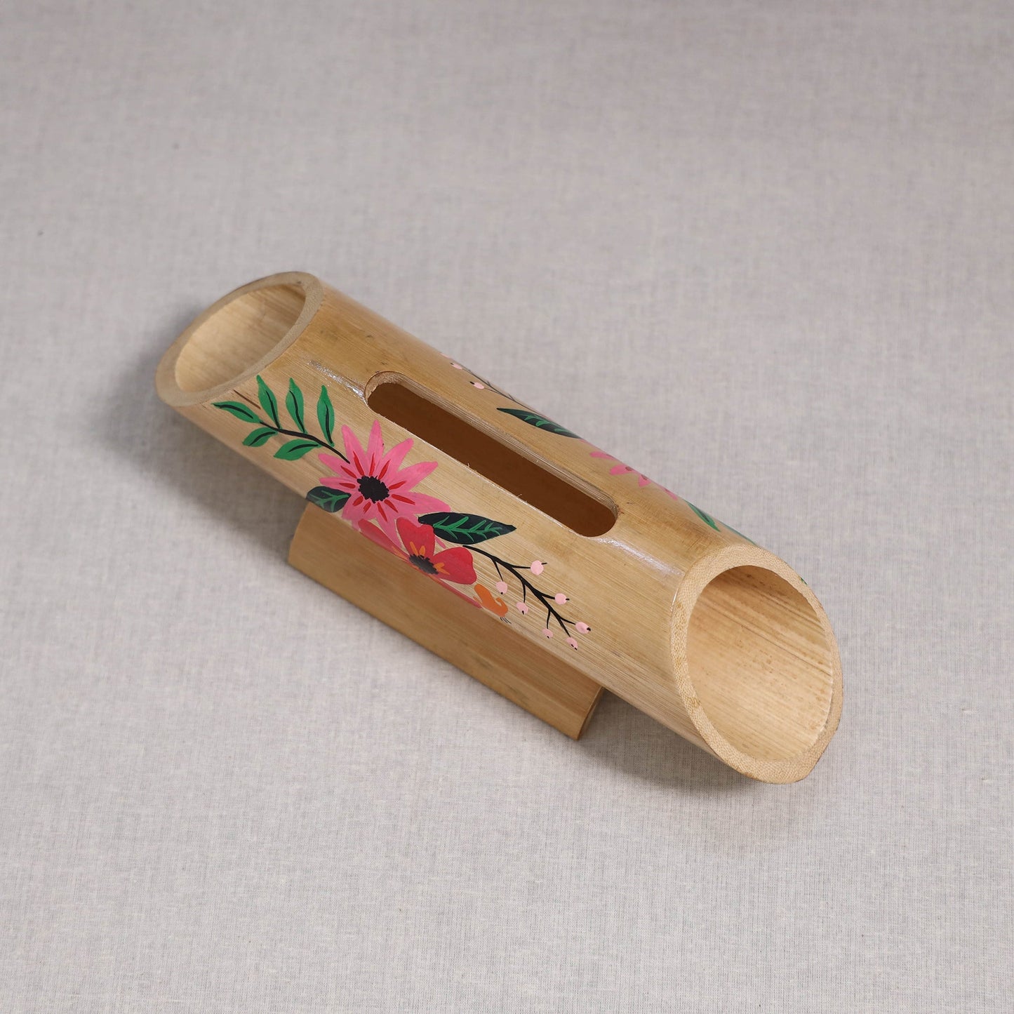 Pichwai handpainted hand carved natural bamboo wood phone