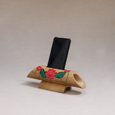 Pichwai handpainted hand carved natural bamboo wood phone