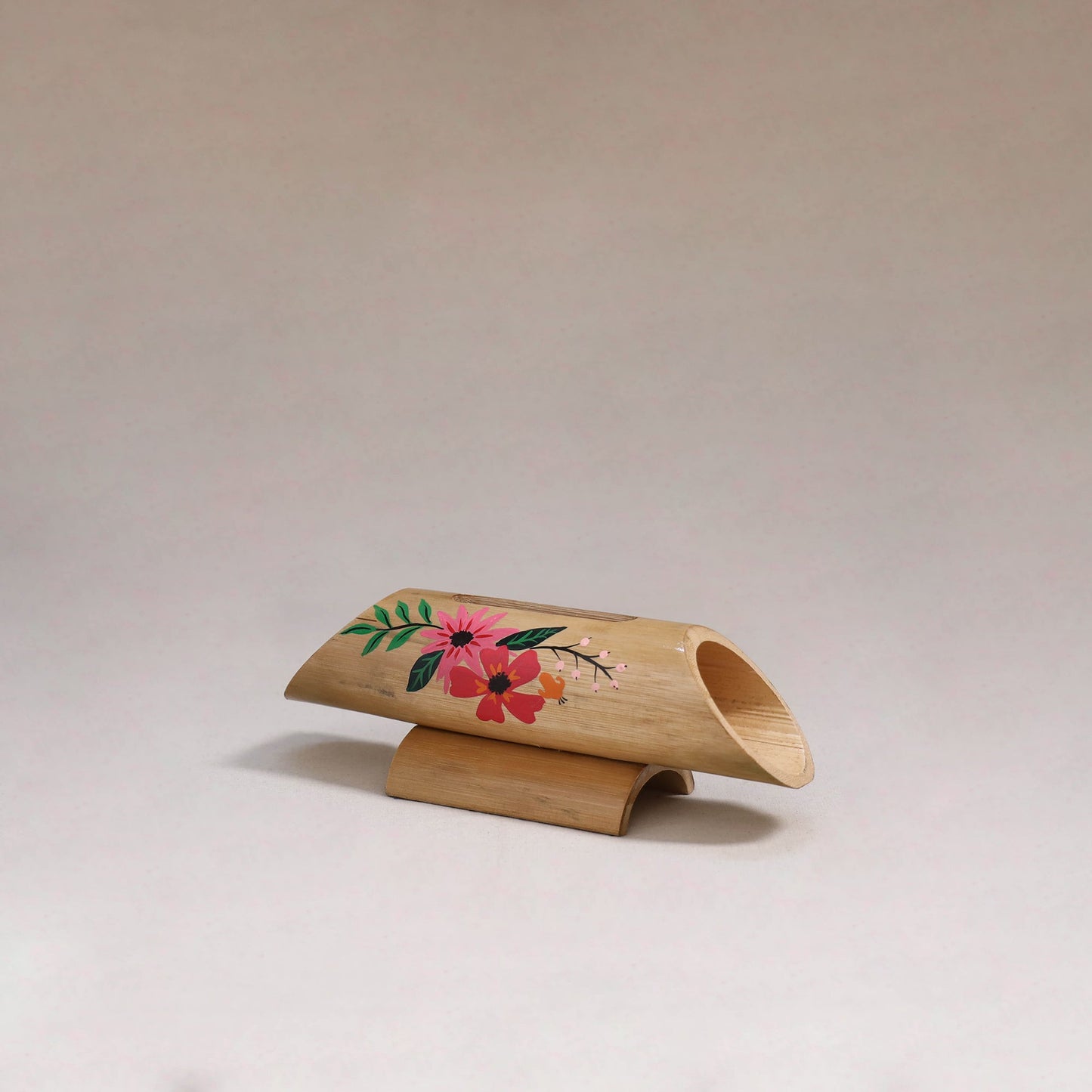 Pichwai handpainted hand carved natural bamboo wood phone