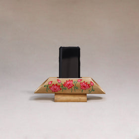 Pichwai handpainted hand carved natural bamboo wood phone