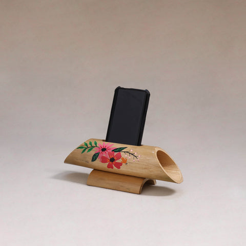 Pichwai handpainted hand carved natural bamboo wood phone