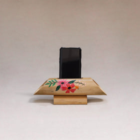 Pichwai handpainted hand carved natural bamboo wood phone