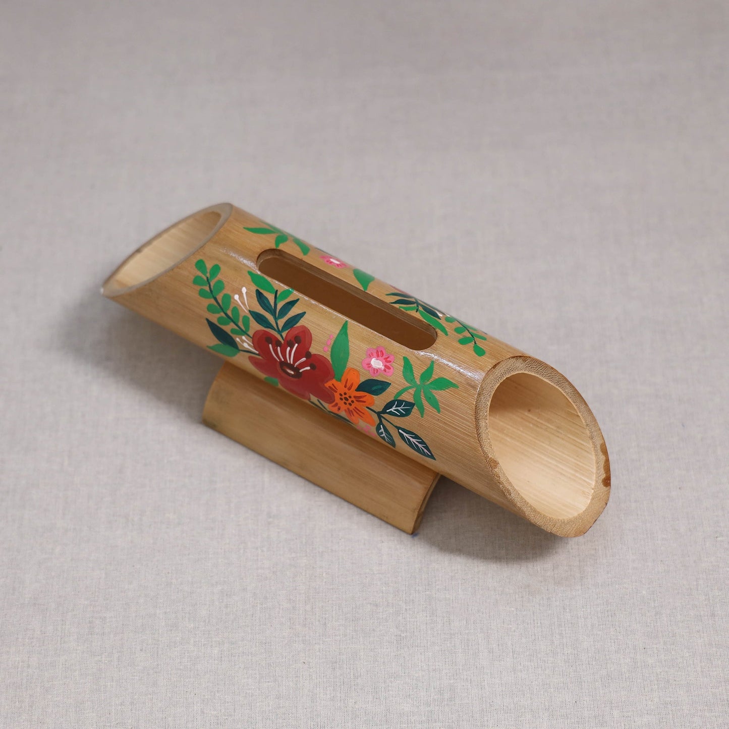 Pichwai handpainted hand carved natural bamboo wood phone
