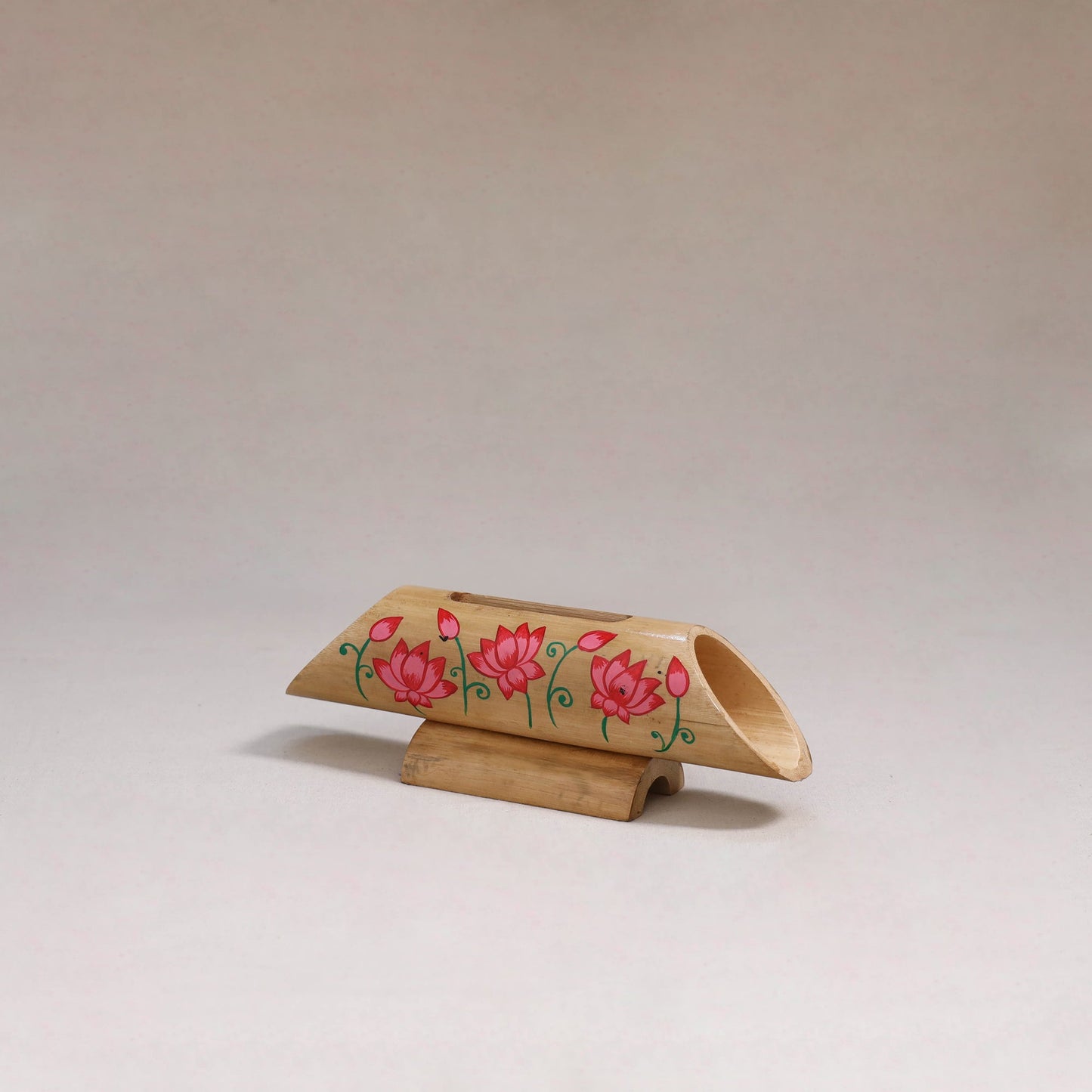 Pichwai handpainted hand carved natural bamboo wood phone
