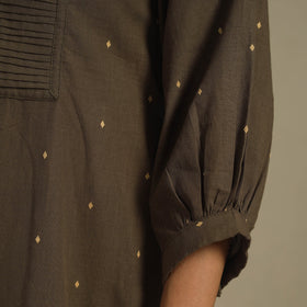 Brown - pintuck cotton jacquard dress 09 - handcrafted