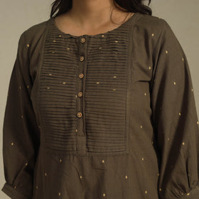 Brown - pintuck cotton jacquard dress 09 - handcrafted