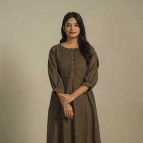 Brown - pintuck cotton jacquard dress 09 - handcrafted