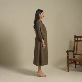 Brown - pintuck cotton jacquard dress 09 - handcrafted