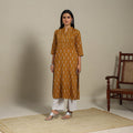 Brown - pintuck cotton straight pochampally ikat kurta 07