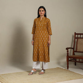 Brown - pintuck cotton straight pochampally ikat kurta 07