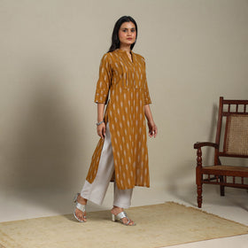 Brown - pintuck cotton straight pochampally ikat kurta 07