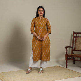 Brown - pintuck cotton straight pochampally ikat kurta 07