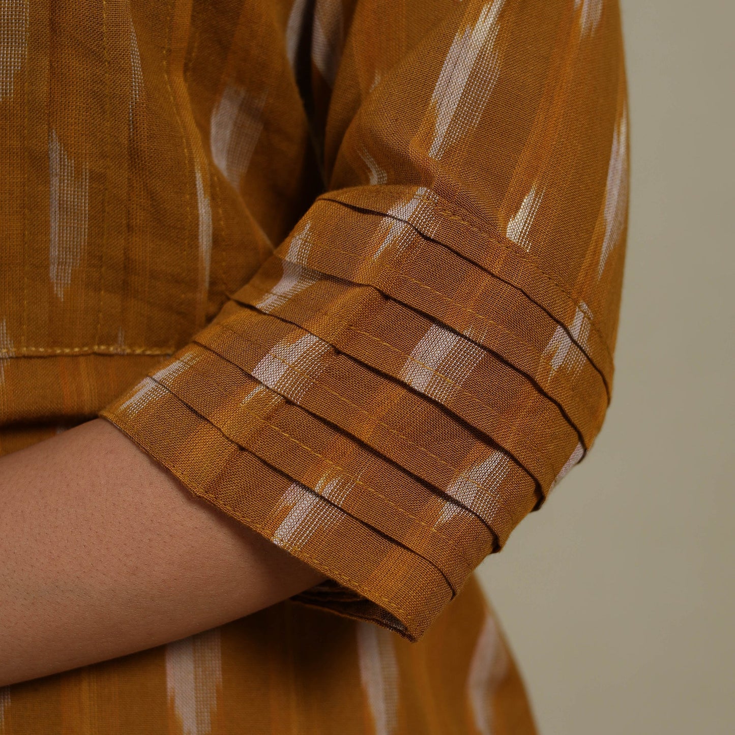 Brown - pintuck cotton straight pochampally ikat kurta 07