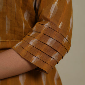 Brown - pintuck cotton straight pochampally ikat kurta 07