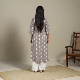 Brown - pintuck cotton straight pochampally ikat kurta 09