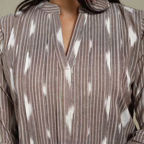 Brown - pintuck cotton straight pochampally ikat kurta 09