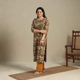 Brown - pintuck cotton straight sanganeri kurta 17