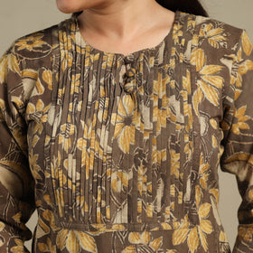 Brown - pintuck cotton straight sanganeri kurta 17