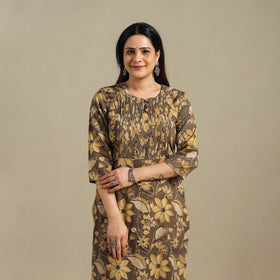 Brown - pintuck cotton straight sanganeri kurta 17