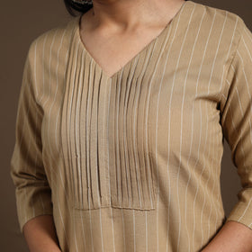 Brown - pintuck straight cotton jacquard kurta 14