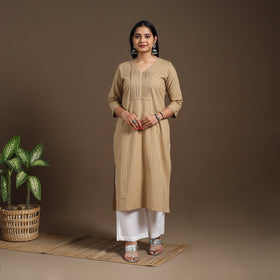 Brown - pintuck straight cotton jacquard kurta 14