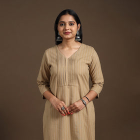 Brown - pintuck straight cotton jacquard kurta 14