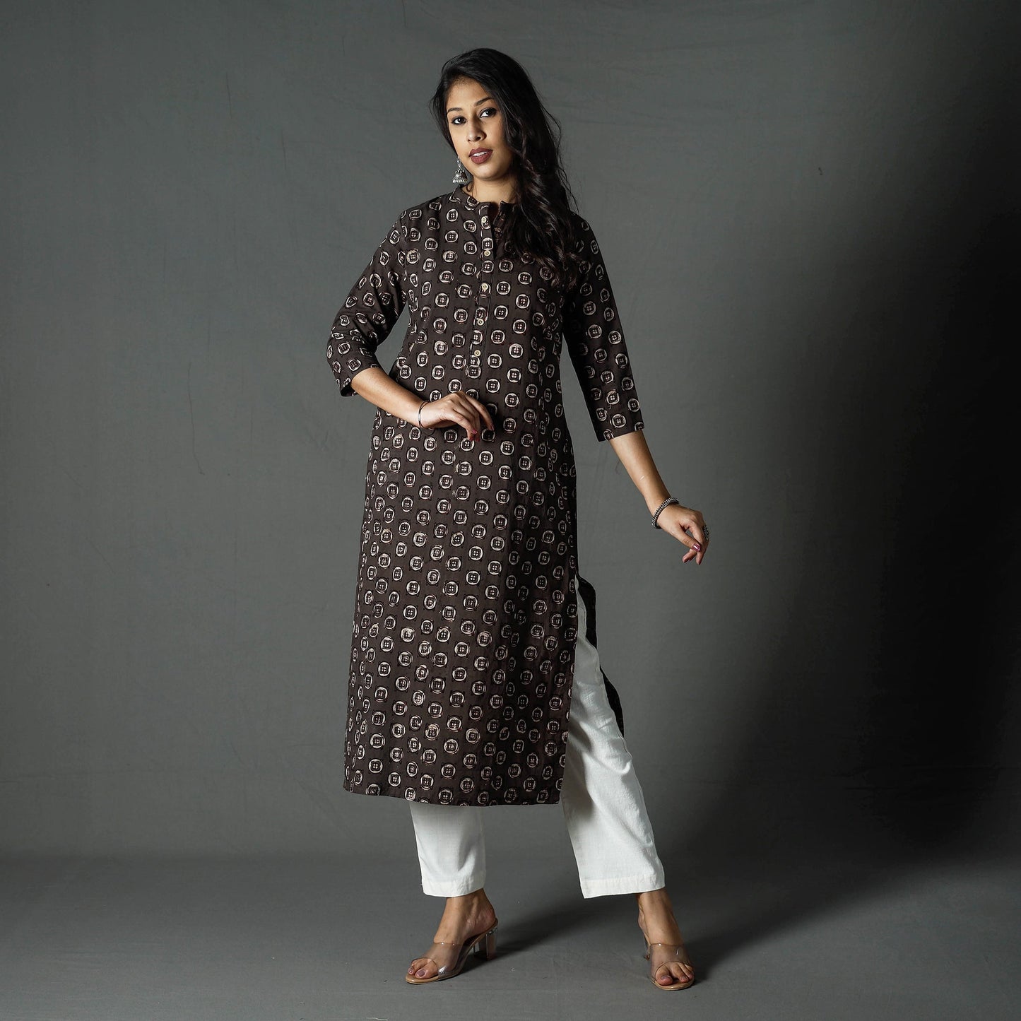  Pipad Block Printed Cotton Long Kurta for Women