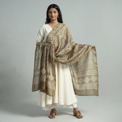 Buy Pipad Block Printed Chanderi Silk Handloom Dupatta 10 Online at iTokri.com