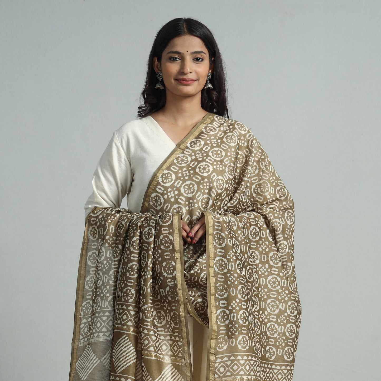 Buy Pipad Block Printed Chanderi Silk Handloom Dupatta 10 Online at iTokri.com