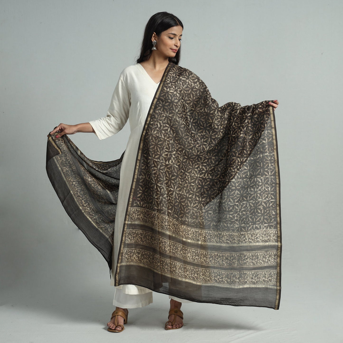 Buy Pipad Block Printed Chanderi Silk Handloom Dupatta 16 Online at iTokri.com