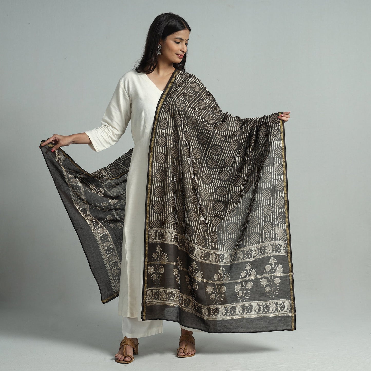 Buy Pipad Block Printed Chanderi Silk Handloom Dupatta 36 Online at iTokri.com
