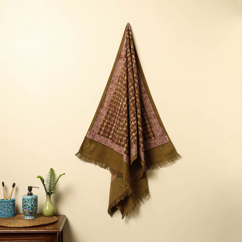 Brown - pipad printed cotton handloom towel 20 - handcrafted