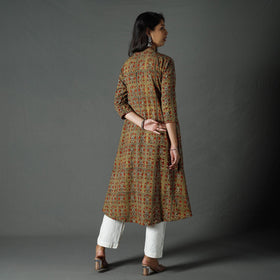Buy Brown Pipad Block Printed Cotton Long Kurta for Women