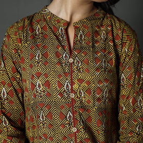 Buy Brown Pipad Block Printed Cotton Long Kurta for Women