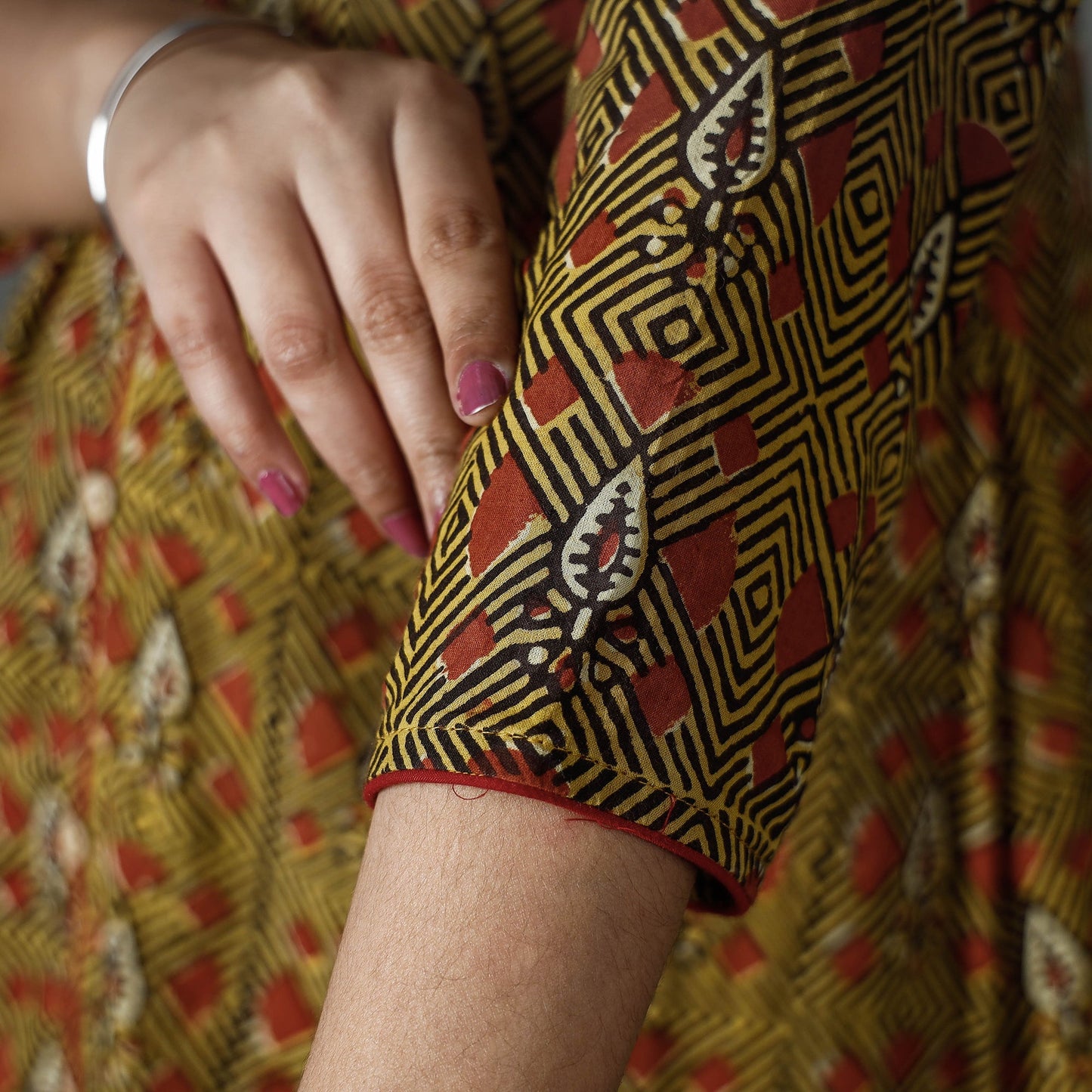 Buy Brown Pipad Block Printed Cotton Long Kurta for Women