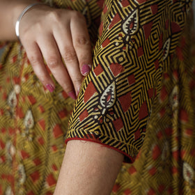 Buy Brown Pipad Block Printed Cotton Long Kurta for Women