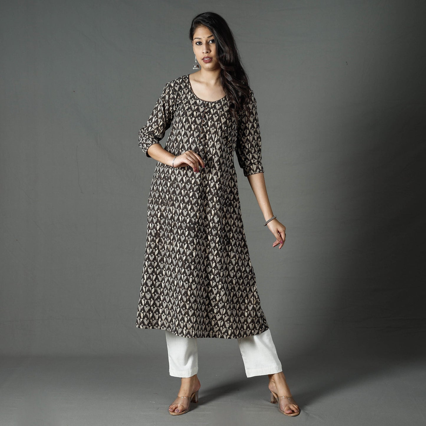  Pipad Block Printed Cotton Long Kurta for Women
