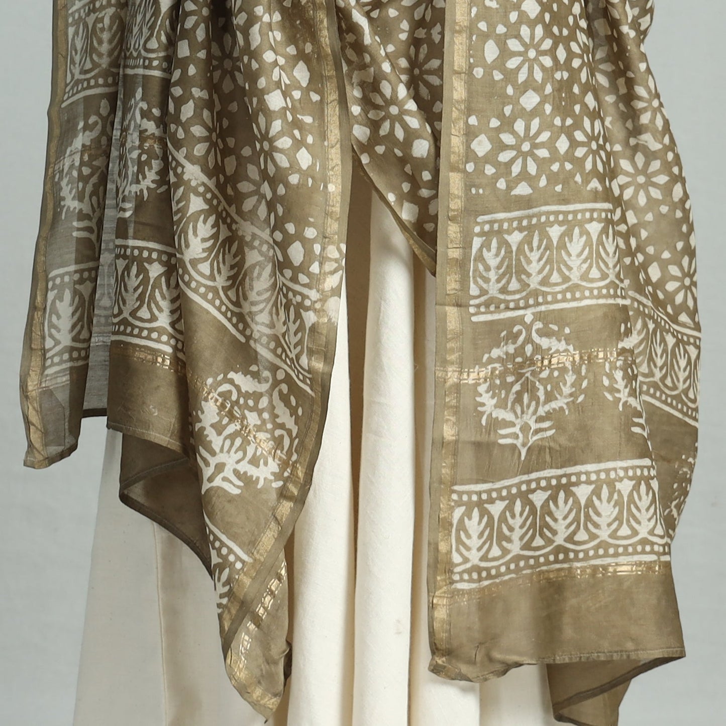  Pipad Block Printed Handloom Chanderi Silk Dupatta 74 