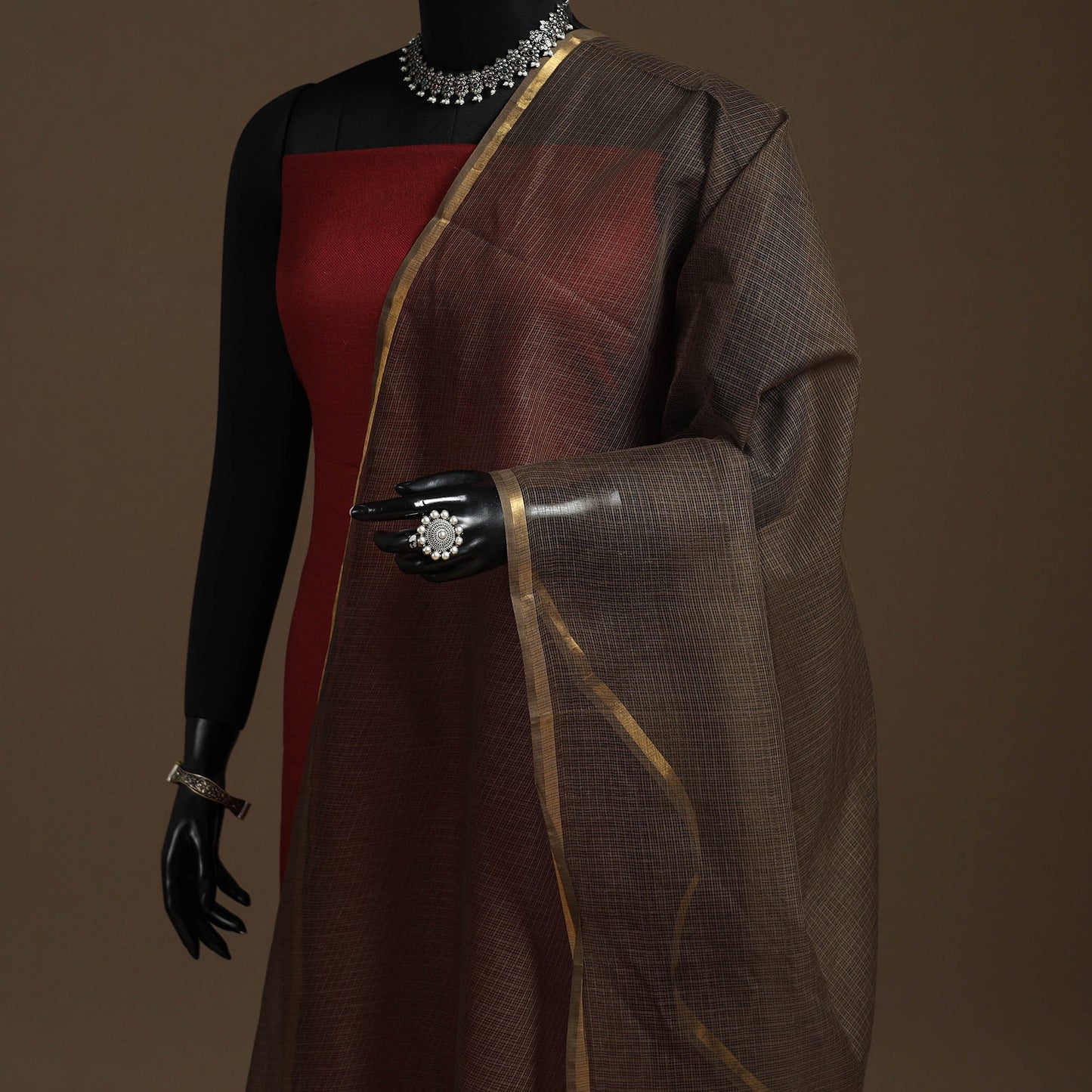 Plain cotton kota doria dupatta 10 - handcrafted