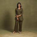Brown Plain Dyed Cotton Co-Ord Set