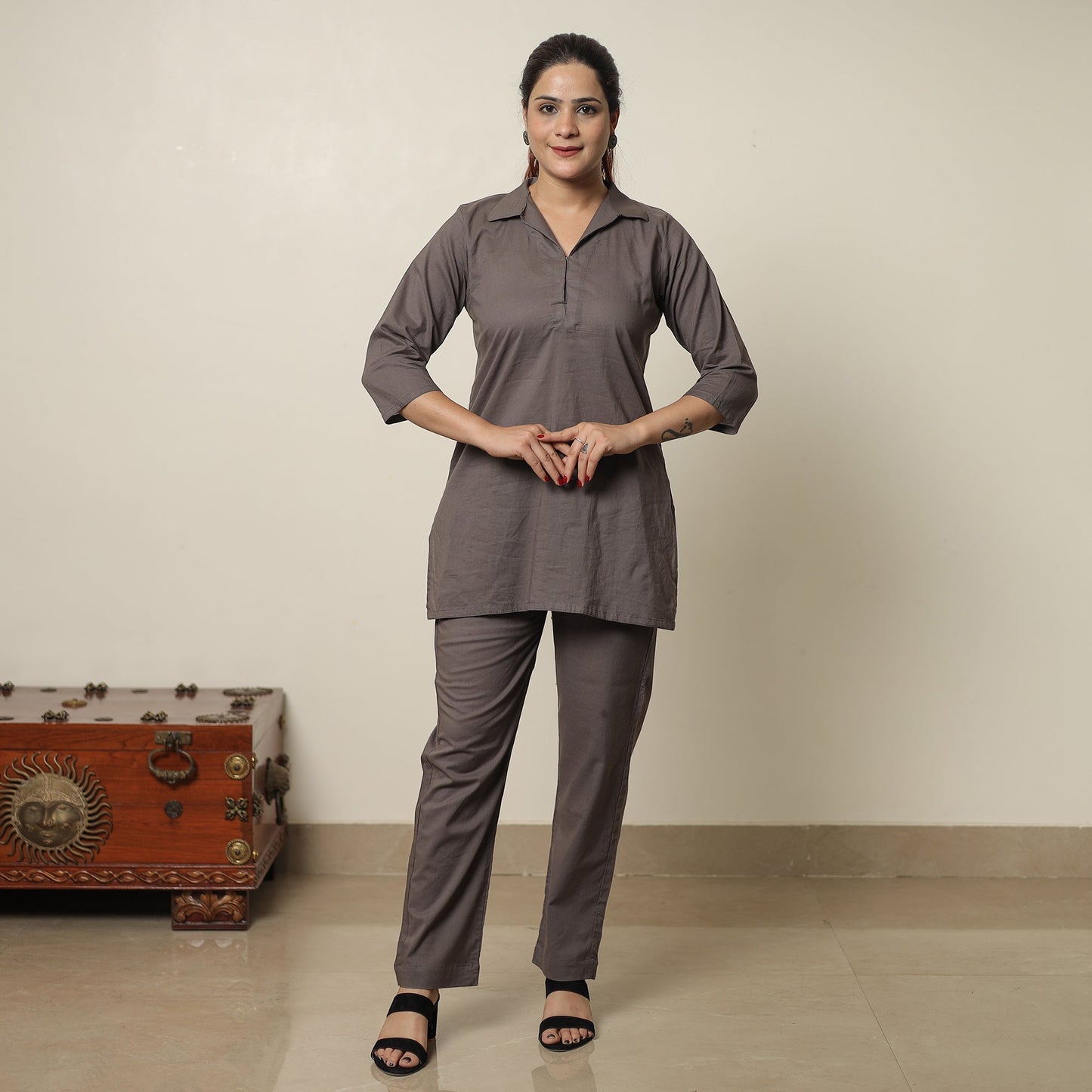 Brown - plain dyed cotton co-ord set 13 - handcrafted