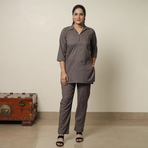 Brown - plain dyed cotton co-ord set 13 - handcrafted