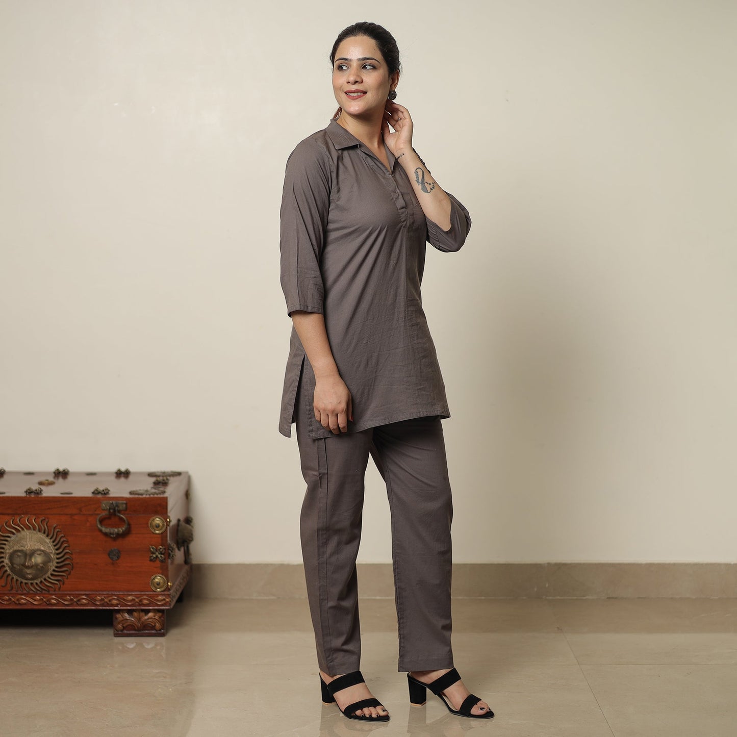 Brown - plain dyed cotton co-ord set 13 - handcrafted