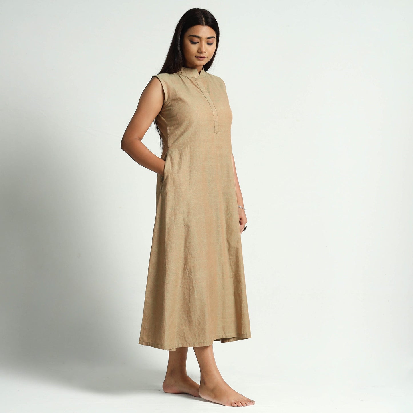 Brown - Plain Handloom Cotton Dress
