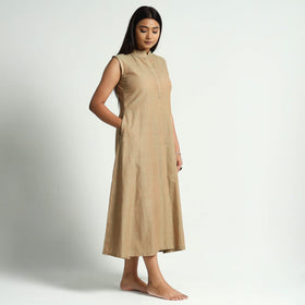 Brown - Plain Handloom Cotton Dress