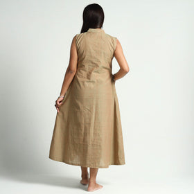 Brown - Plain Handloom Cotton Dress