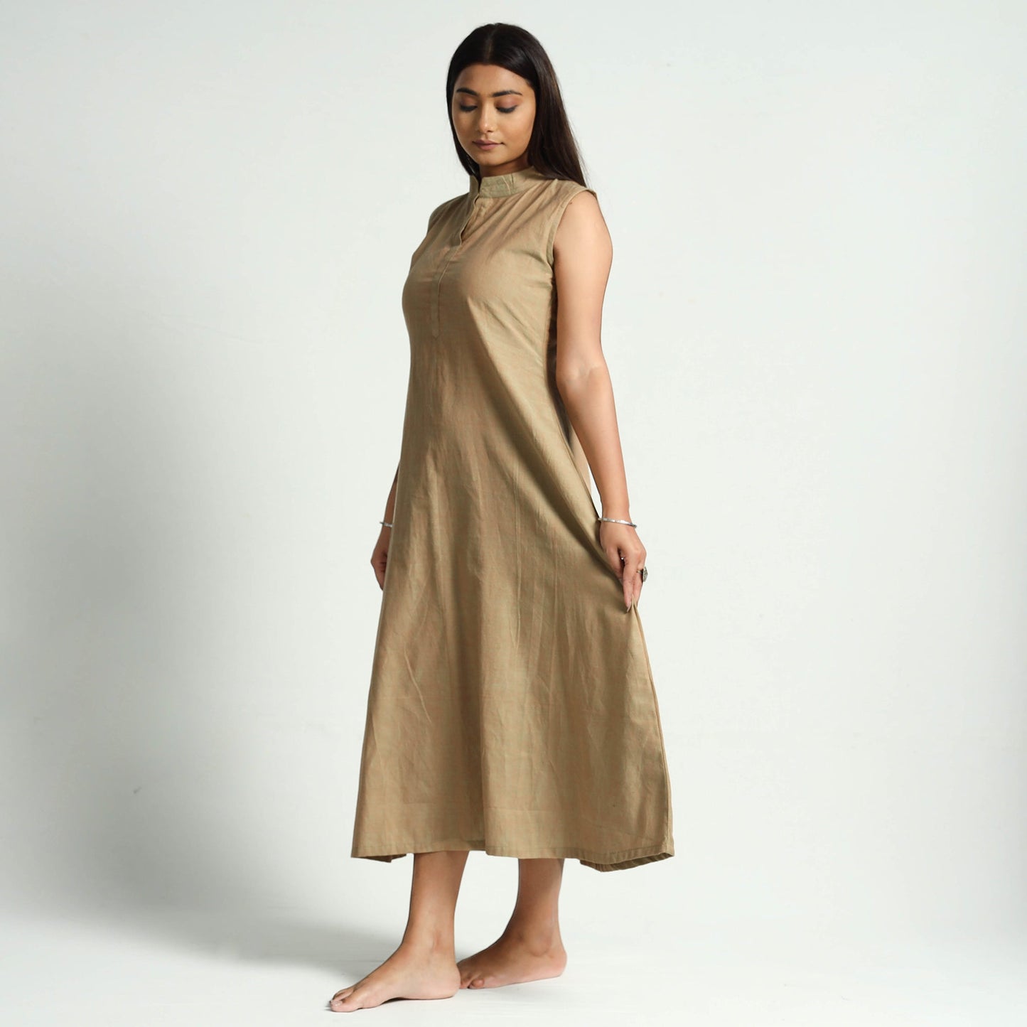 Brown - Plain Handloom Cotton Dress
