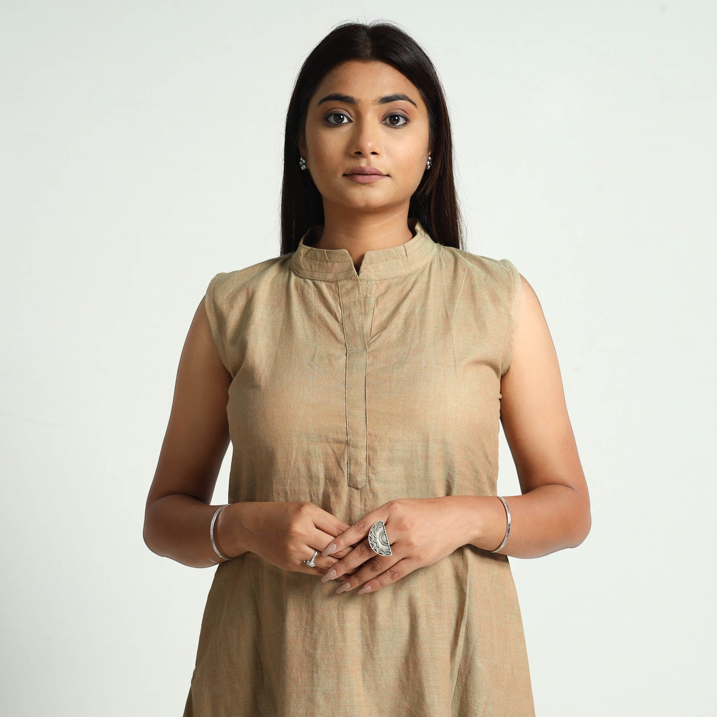 Brown - Plain Handloom Cotton Dress
