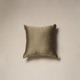 Brown - plain slub silk hand embroidered cushion cover 06